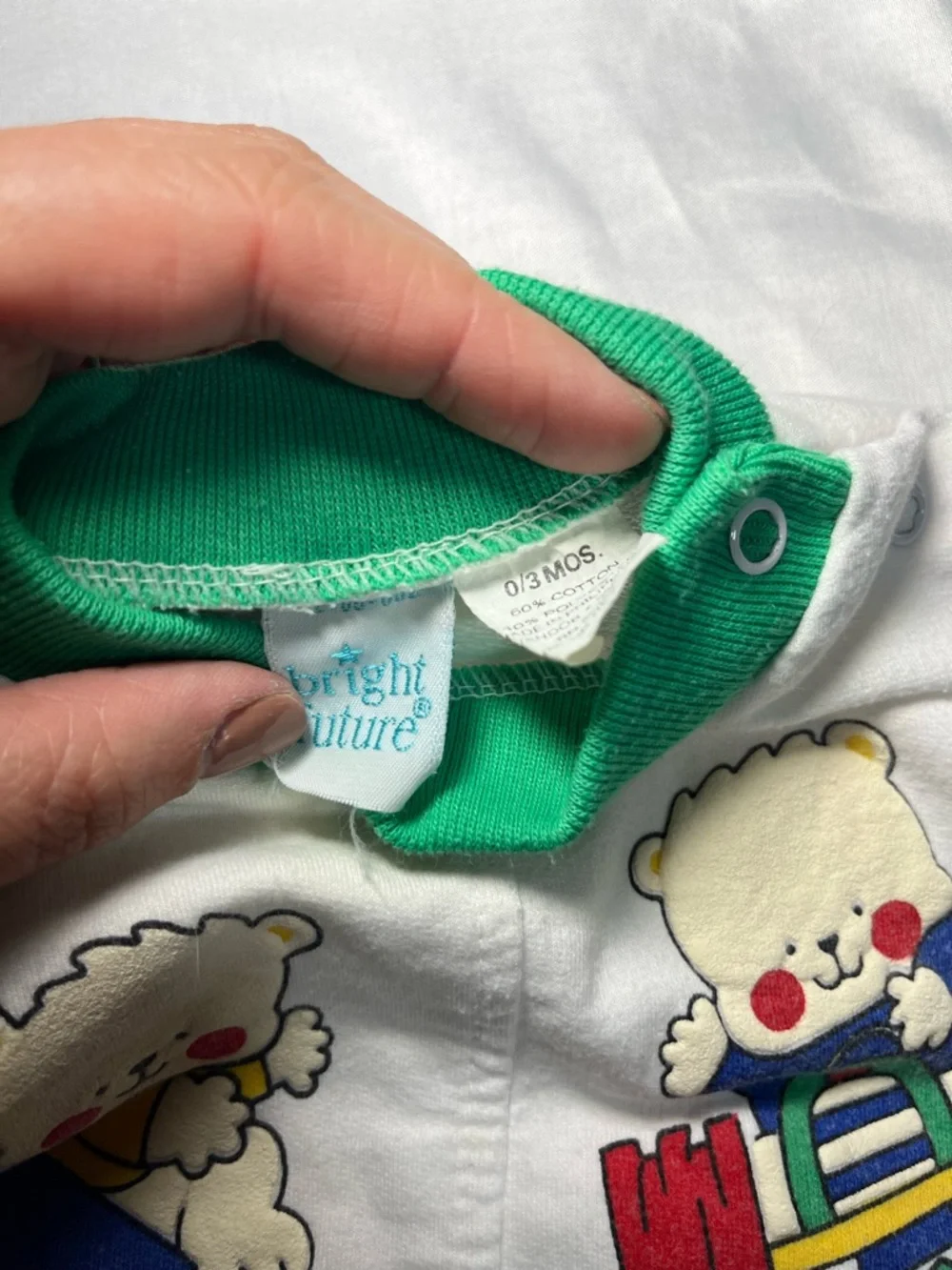 Vintage Baby 0-3M Teddy Bear Colorblock Romper Bright‎ Future Outfit